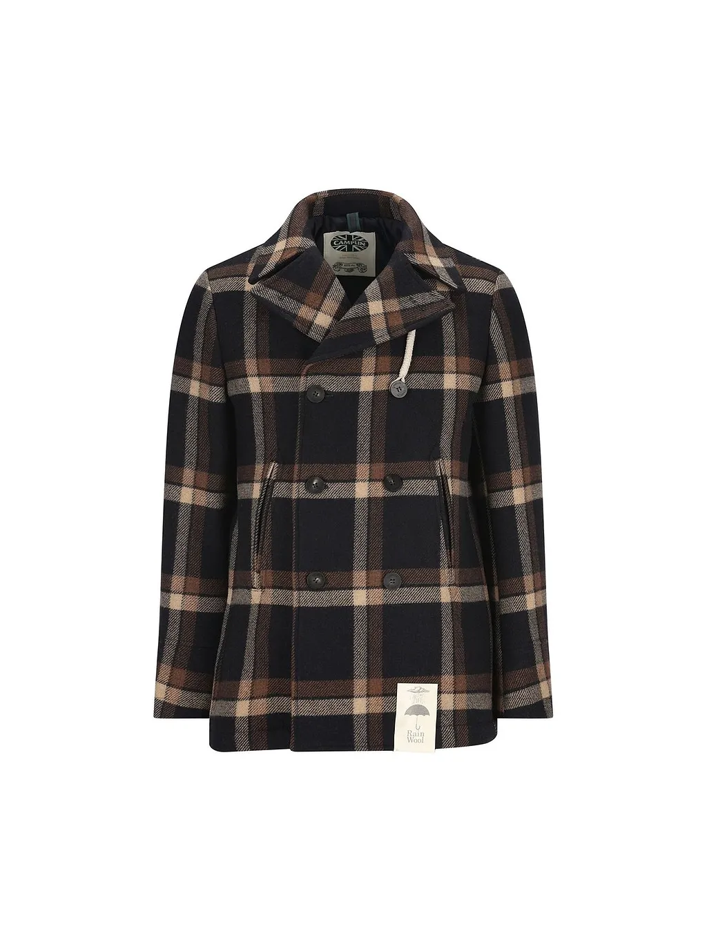 Island Checked Double-Breasted Peacoat