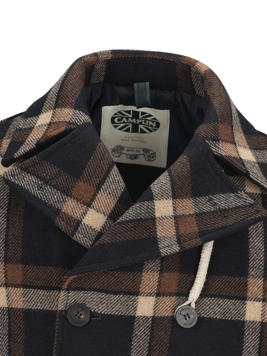 Island Checked Double-Breasted Peacoat