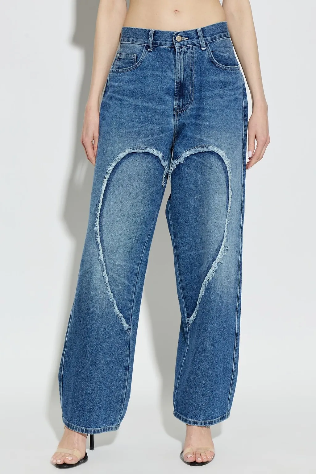Carne Bollente Frayed Heart Wide-Leg Jeans