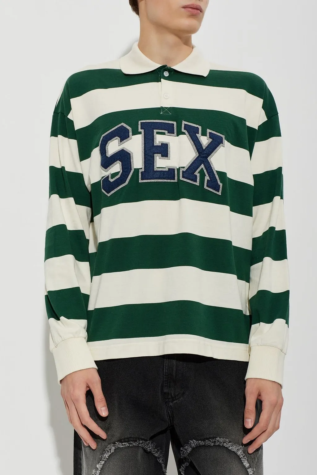 Striped Logo Long Sleeve Polo Shirt