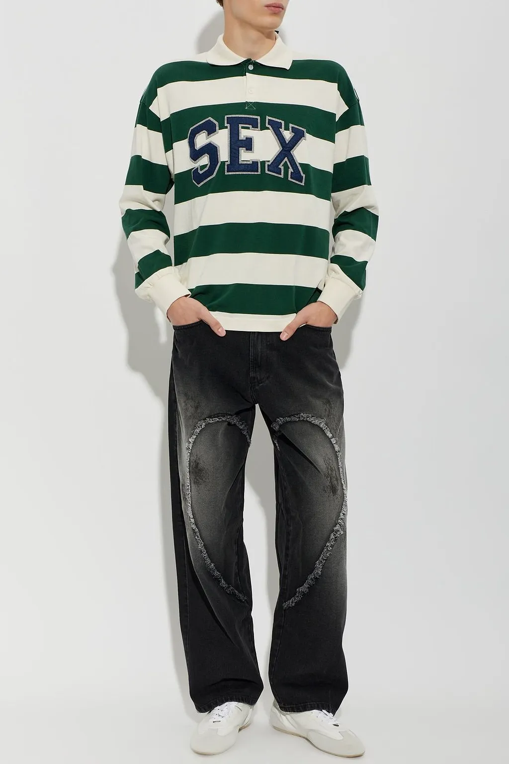 Striped Logo Long Sleeve Polo Shirt