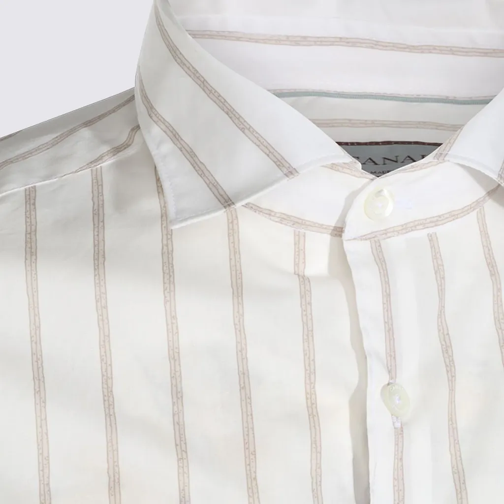 Canali Striped Band-Collar Shirt