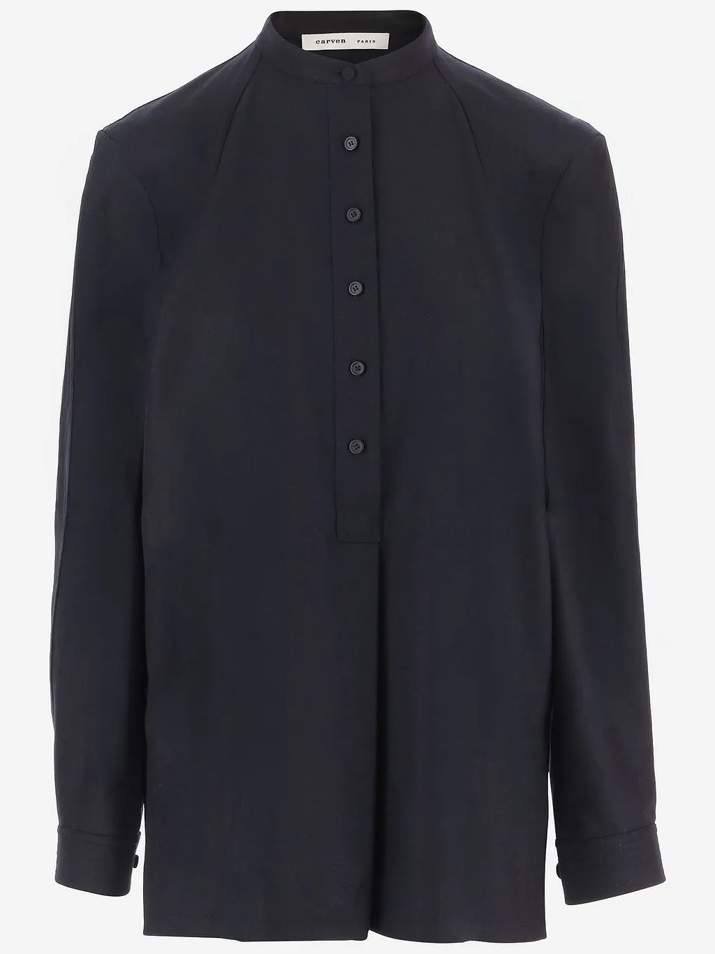 Carven Half-Placket Mandarin Collar Sweater