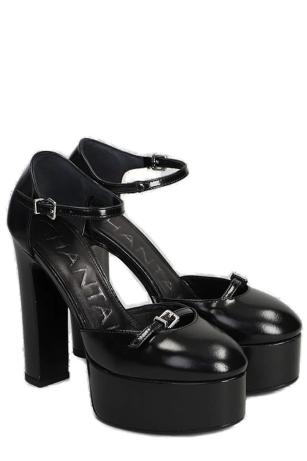 Chantal Buckle-Detailed Round-Toe Platform Pumps