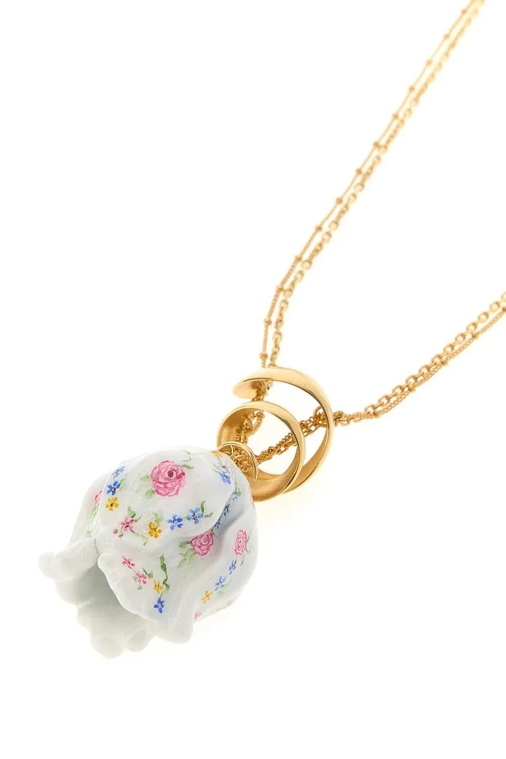Floral-Print Ceramic Pendant Necklace