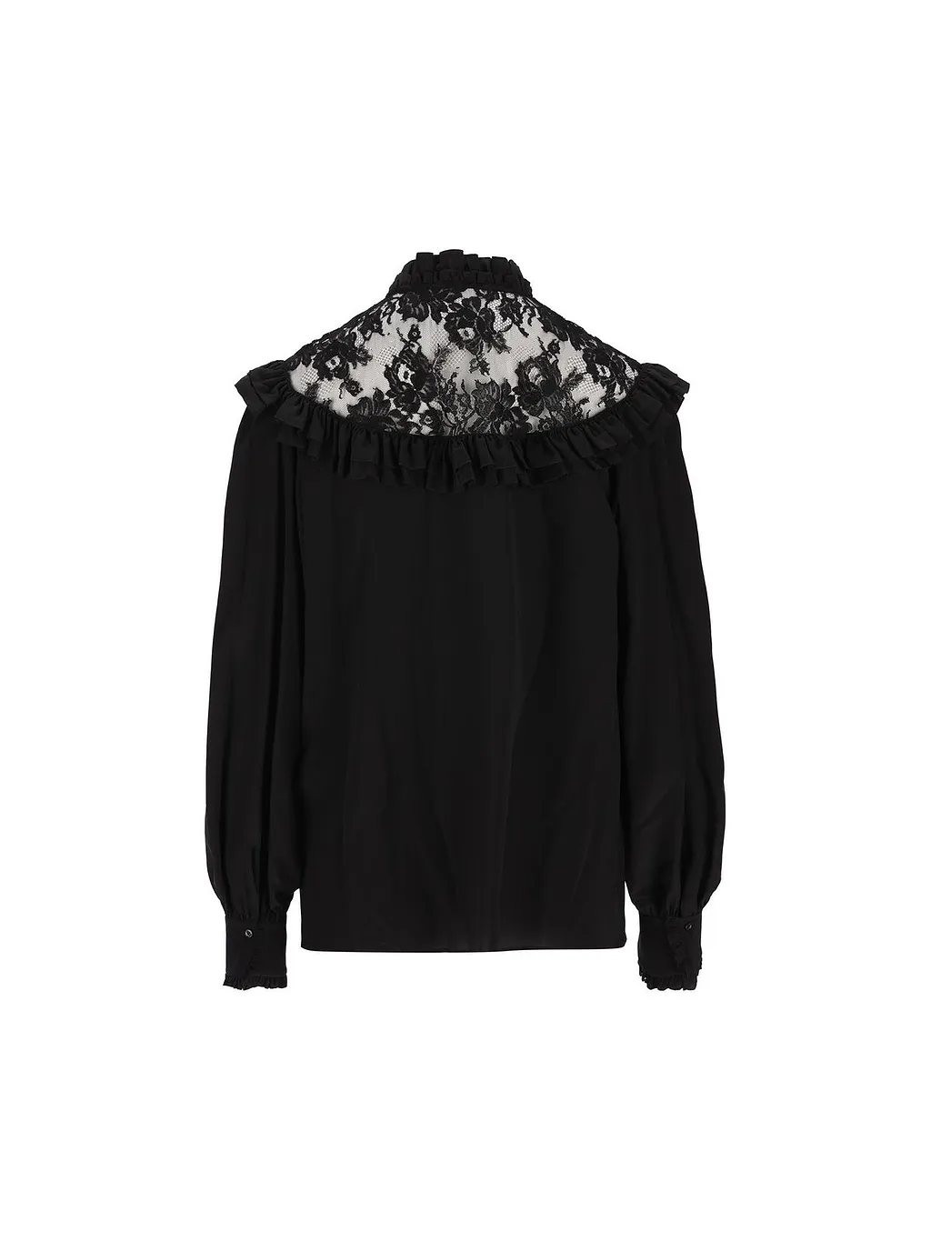 High-Neck Laced Ruffled Blouse