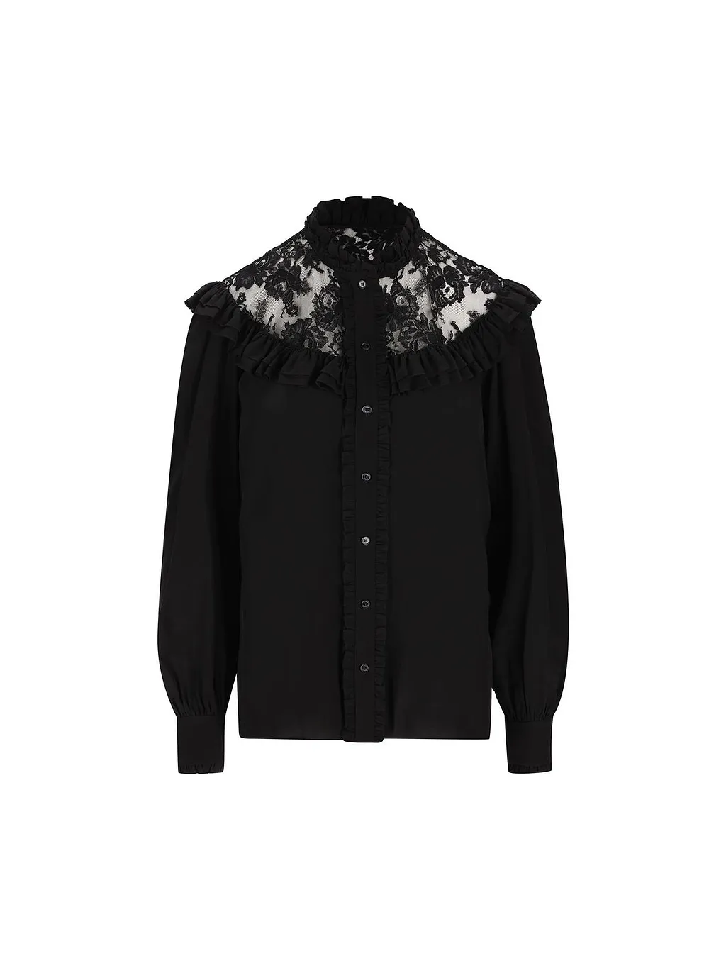 High-Neck Laced Ruffled Blouse