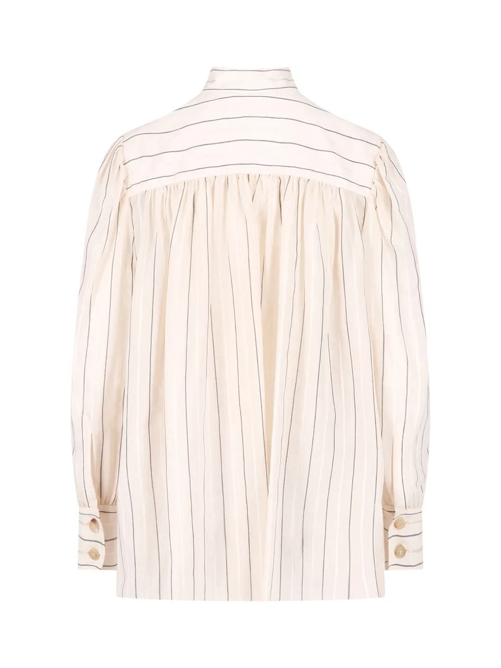 Chloé High-Neck Striped Gathered Blouse