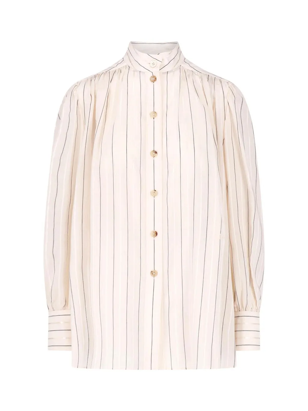 Chloé High-Neck Striped Gathered Blouse