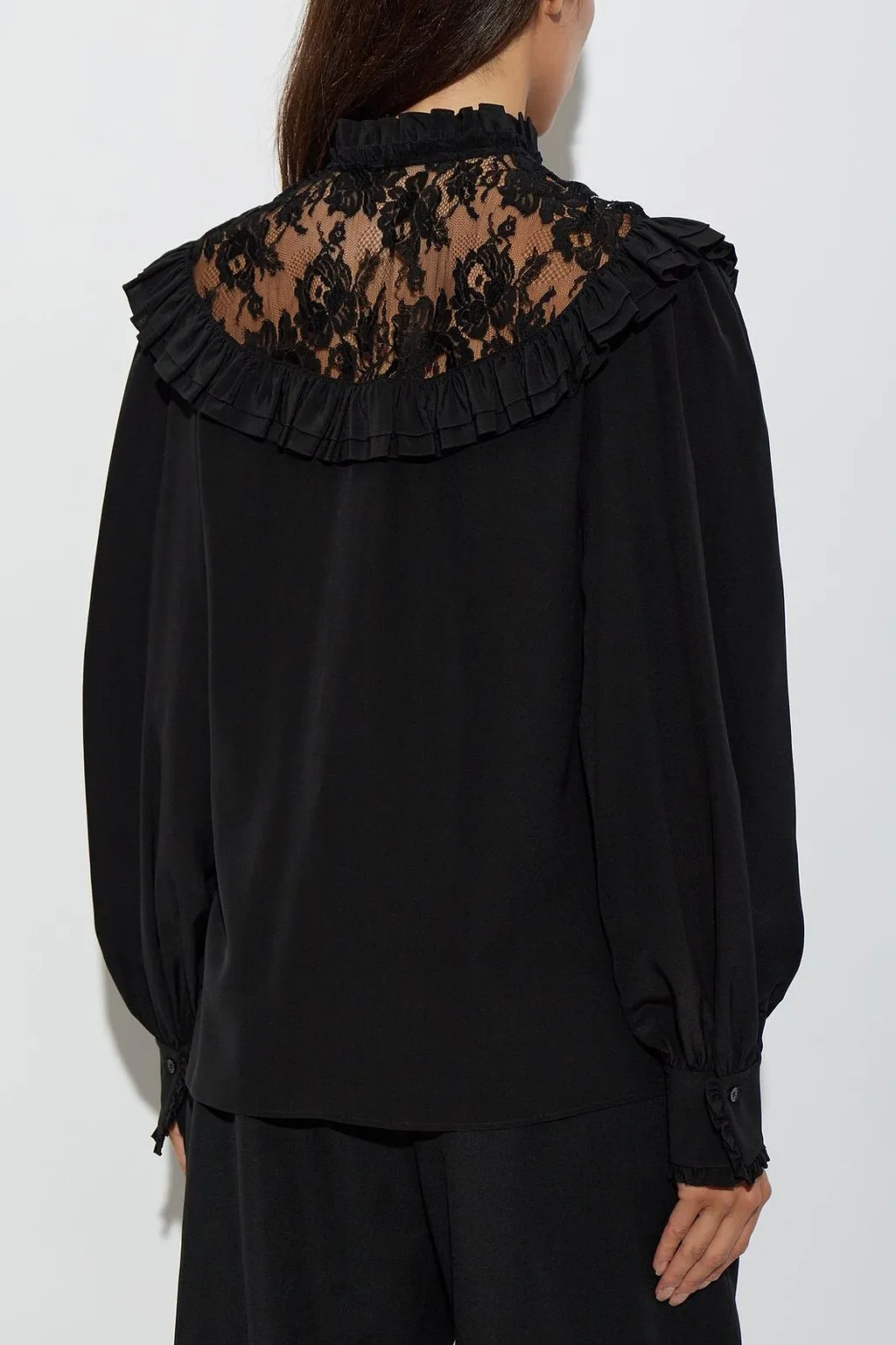 High-Neck Laced Ruffled Blouse