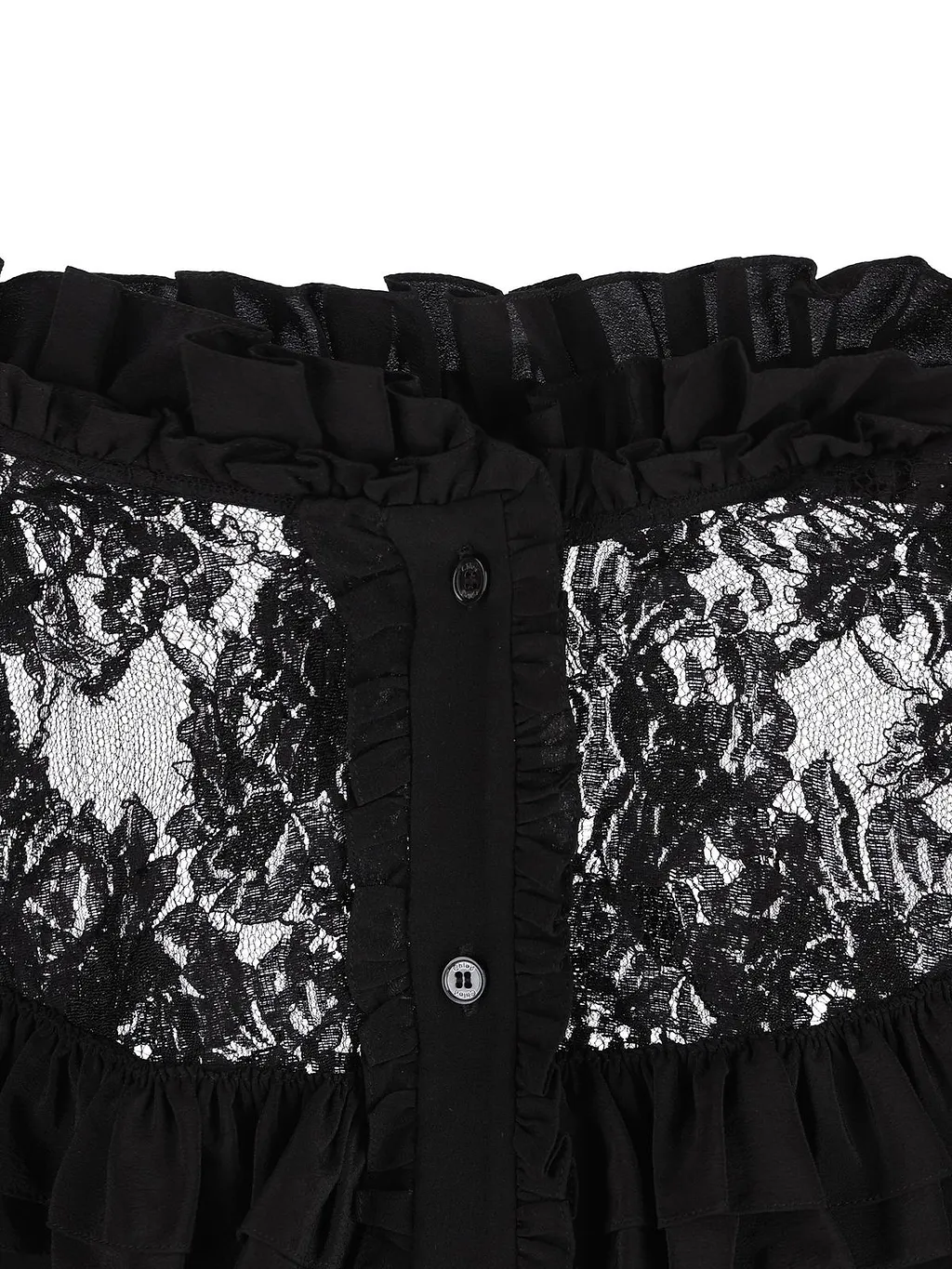 High-Neck Laced Ruffled Blouse