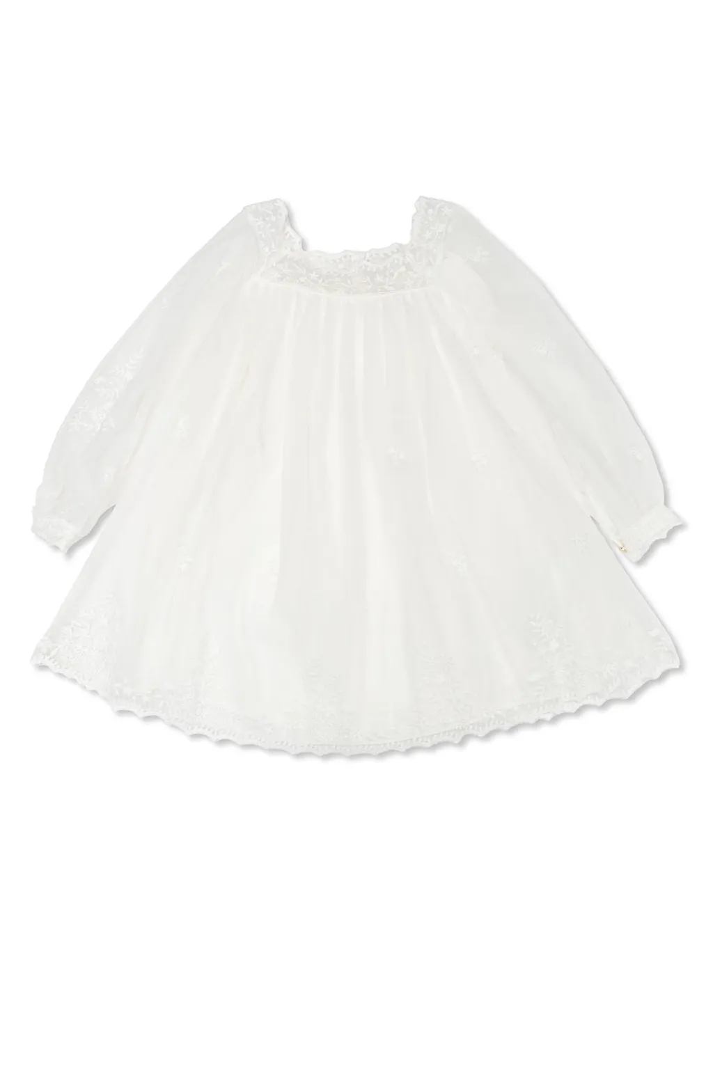 Chloé Kids Lace Sheer Floral Detail Dress