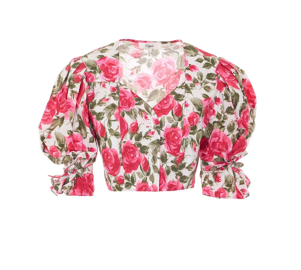 Chloé Cropped Floral Balloon-Sleeve Top