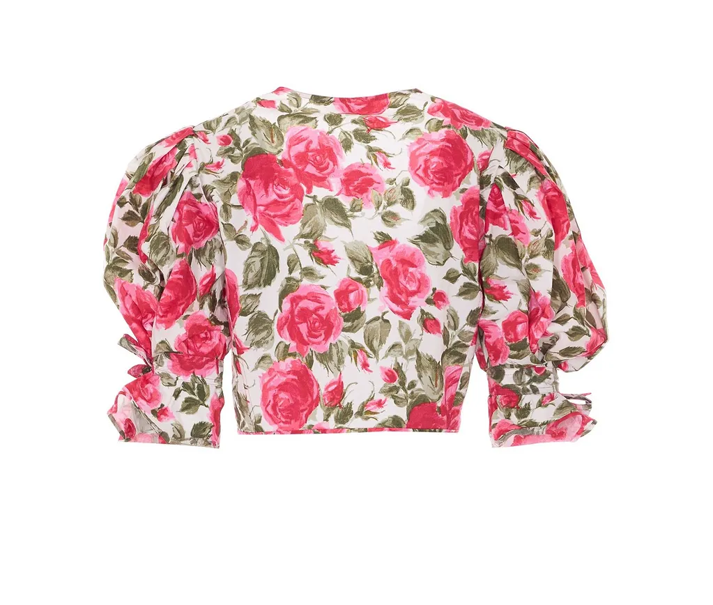 Chloé Cropped Floral Balloon-Sleeve Top