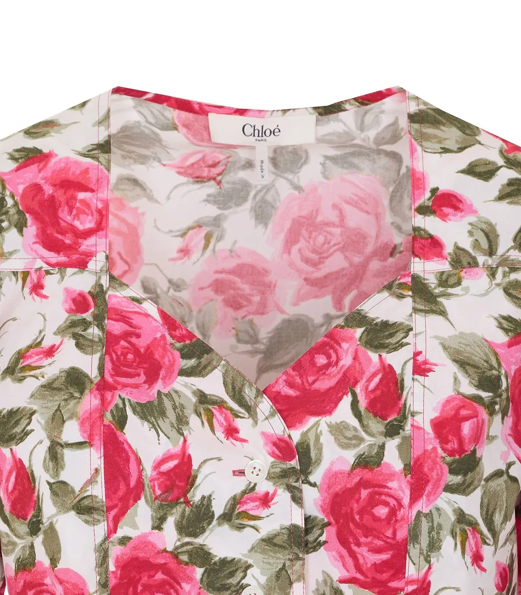 Chloé Cropped Floral Balloon-Sleeve Top