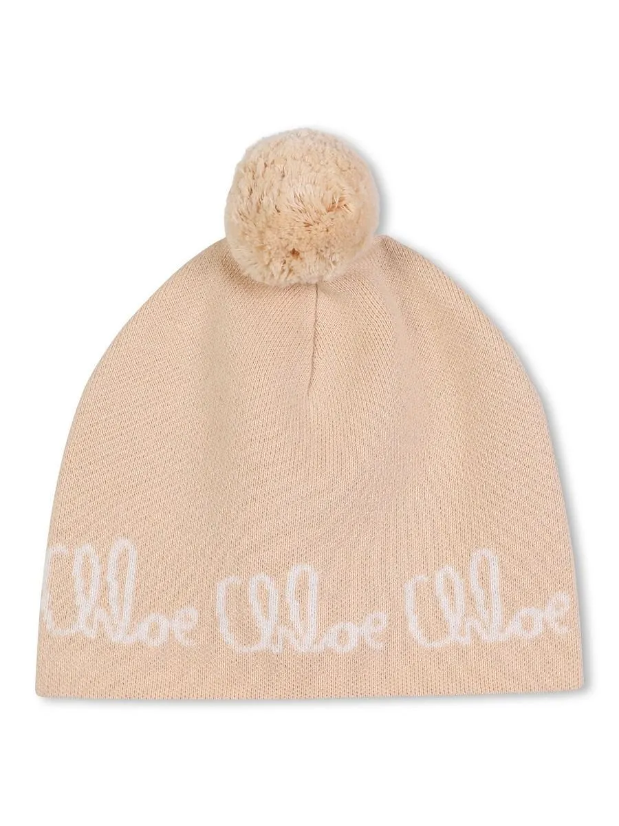 Chloé Kids Logo Pom-Pom Hat