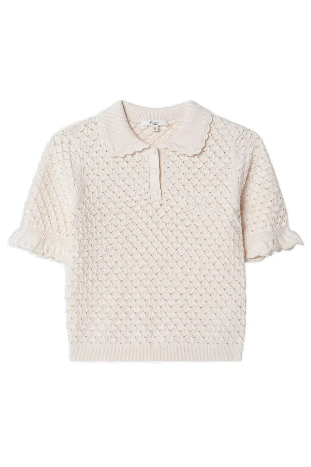 Chloé Kids Pointelle-Knit Short Sleeved Ruffled Sweater