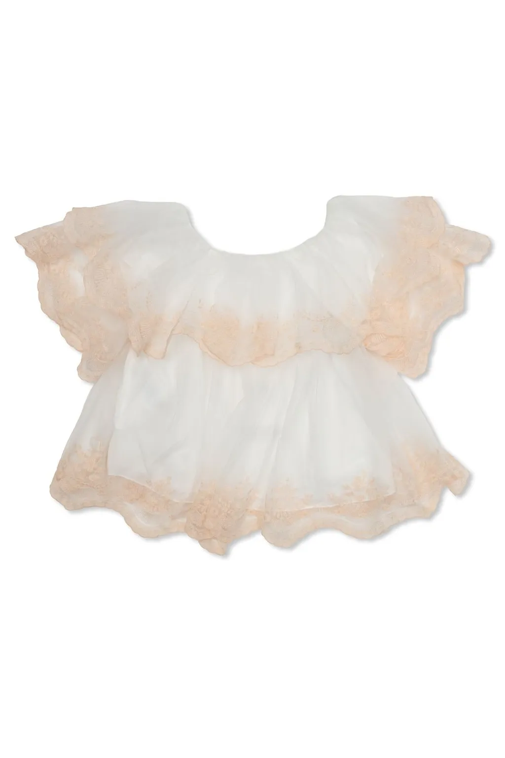 Chloé Kids Ruffled Logo Plaque Lace Top