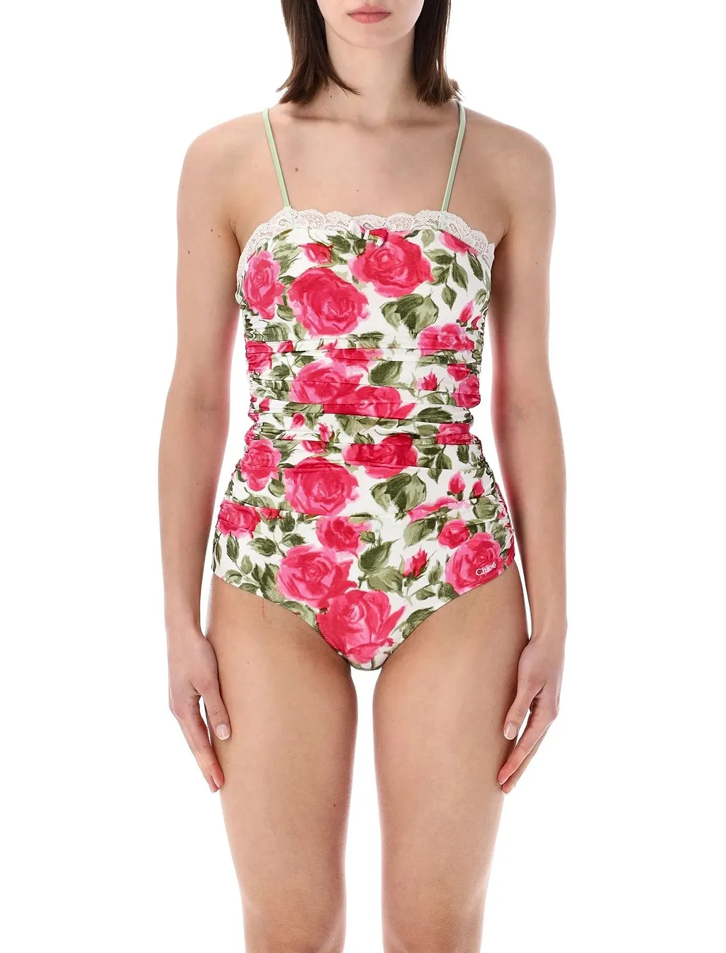 Chloé Ruched Rose Print Bodysuit