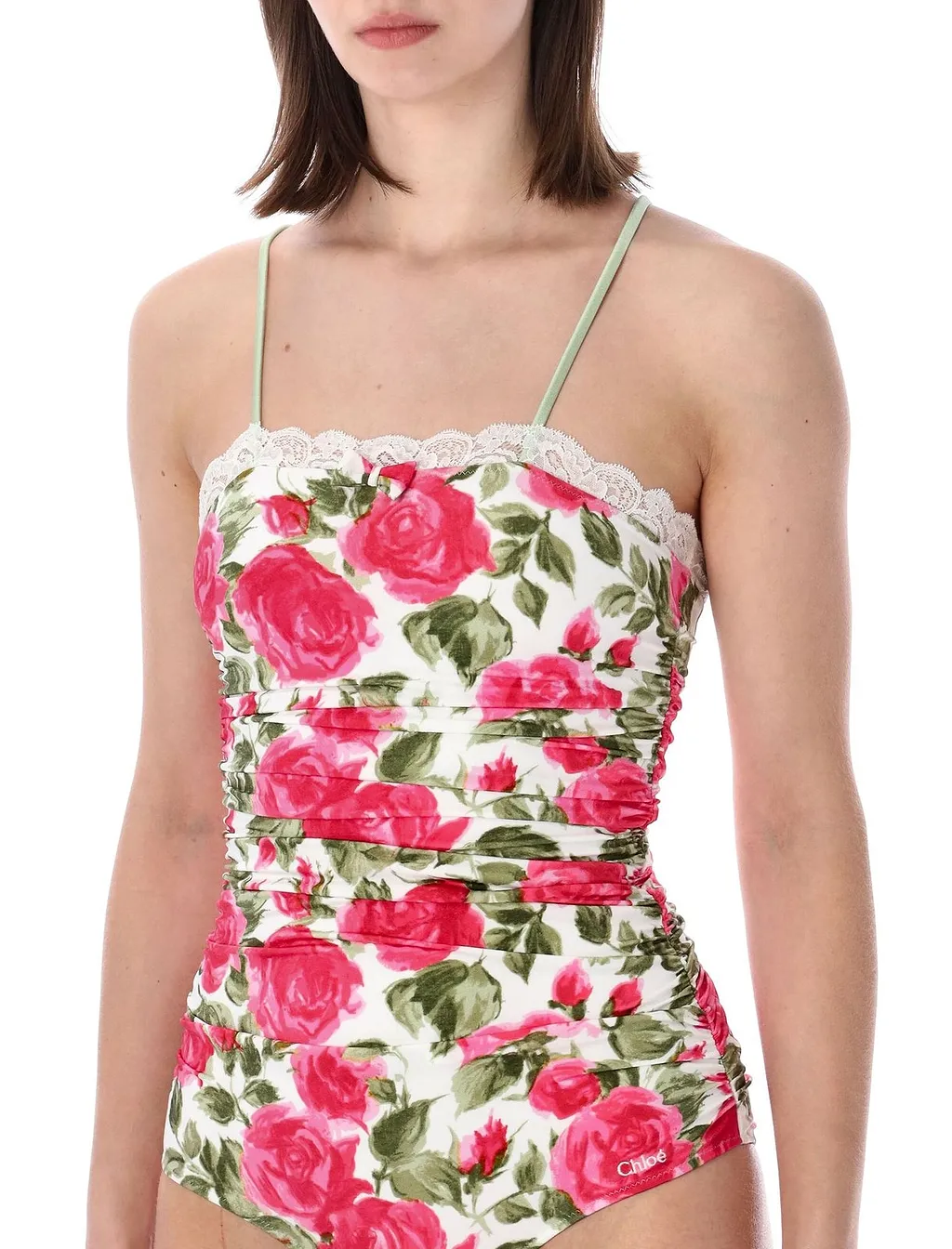 Chloé Ruched Rose Print Bodysuit