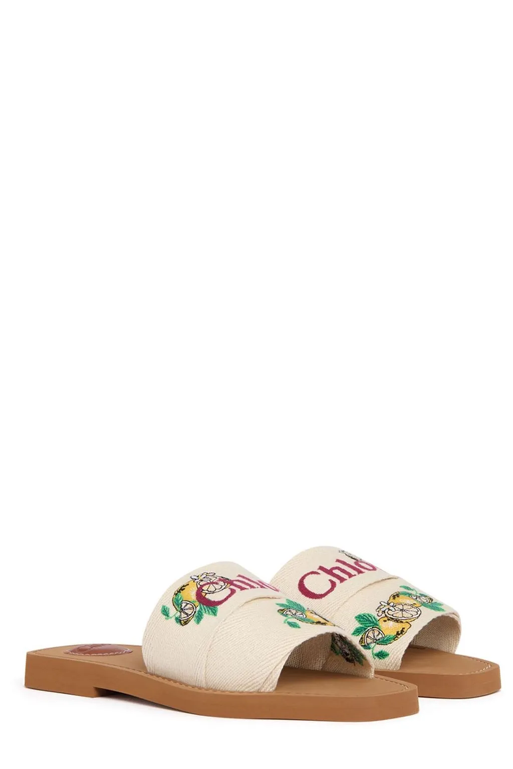 Chloé Woody Citrus-Embroidered Flat Sandals