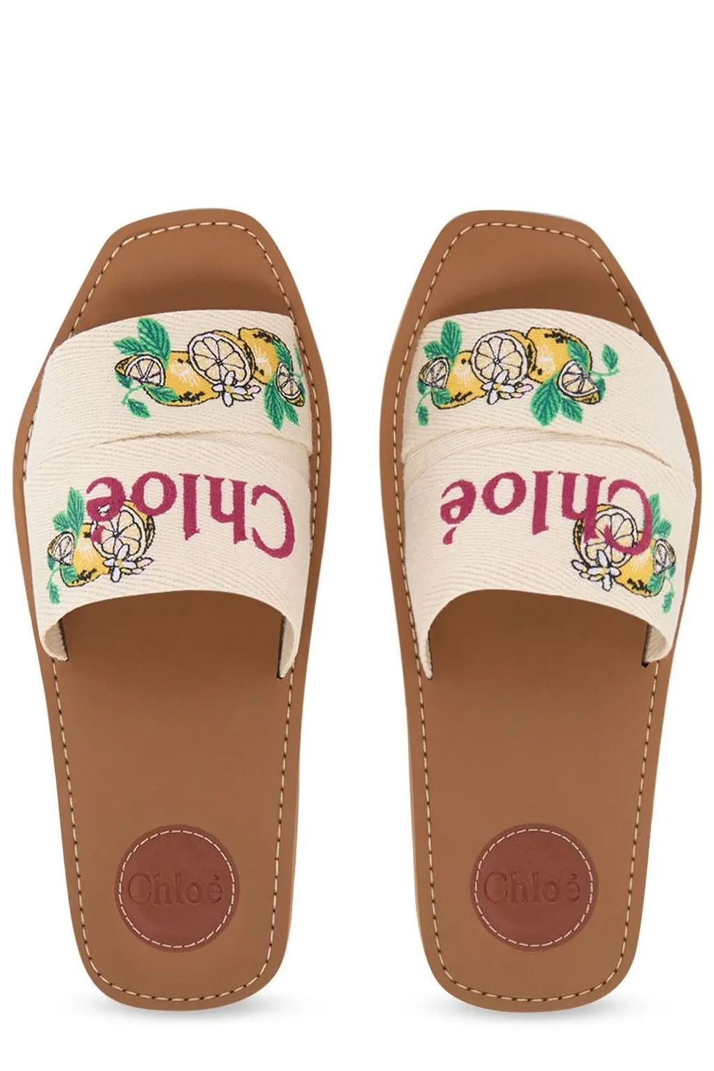 Chloé Woody Citrus-Embroidered Flat Sandals
