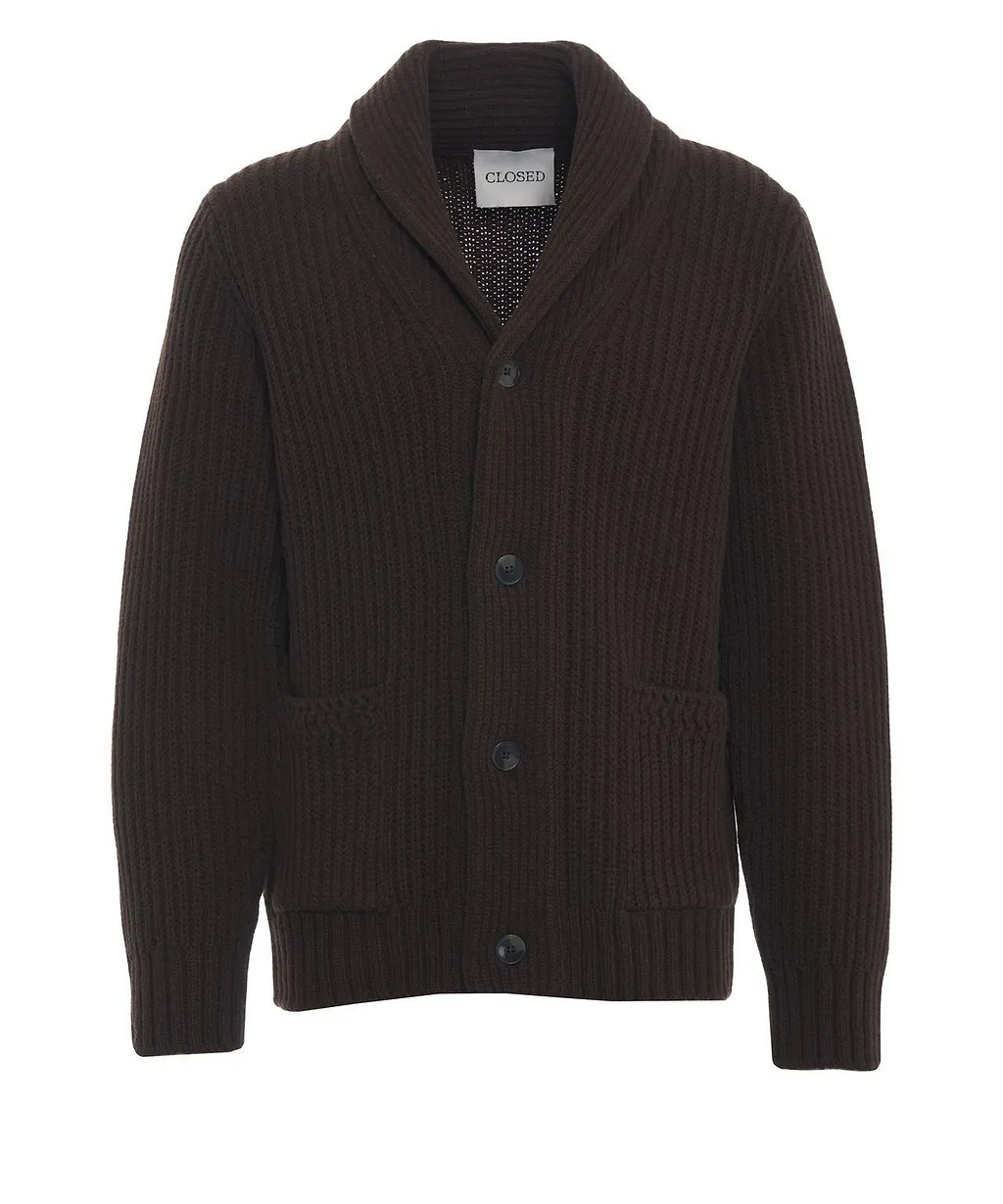 Closed Ribbed Knit Buttoned Cardigan
