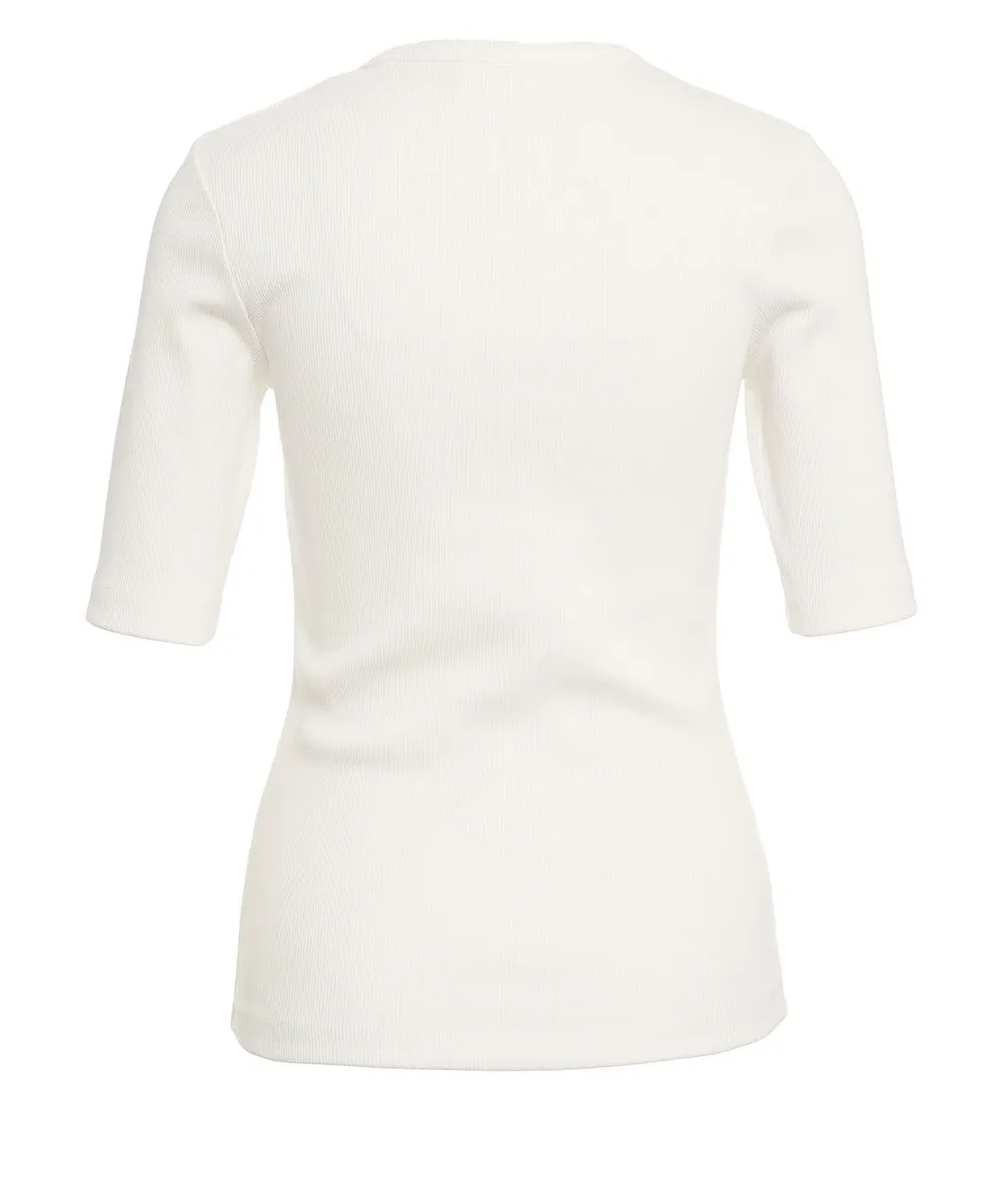 Closed Ribbed Three-Quarter Sleeve T-Shirt