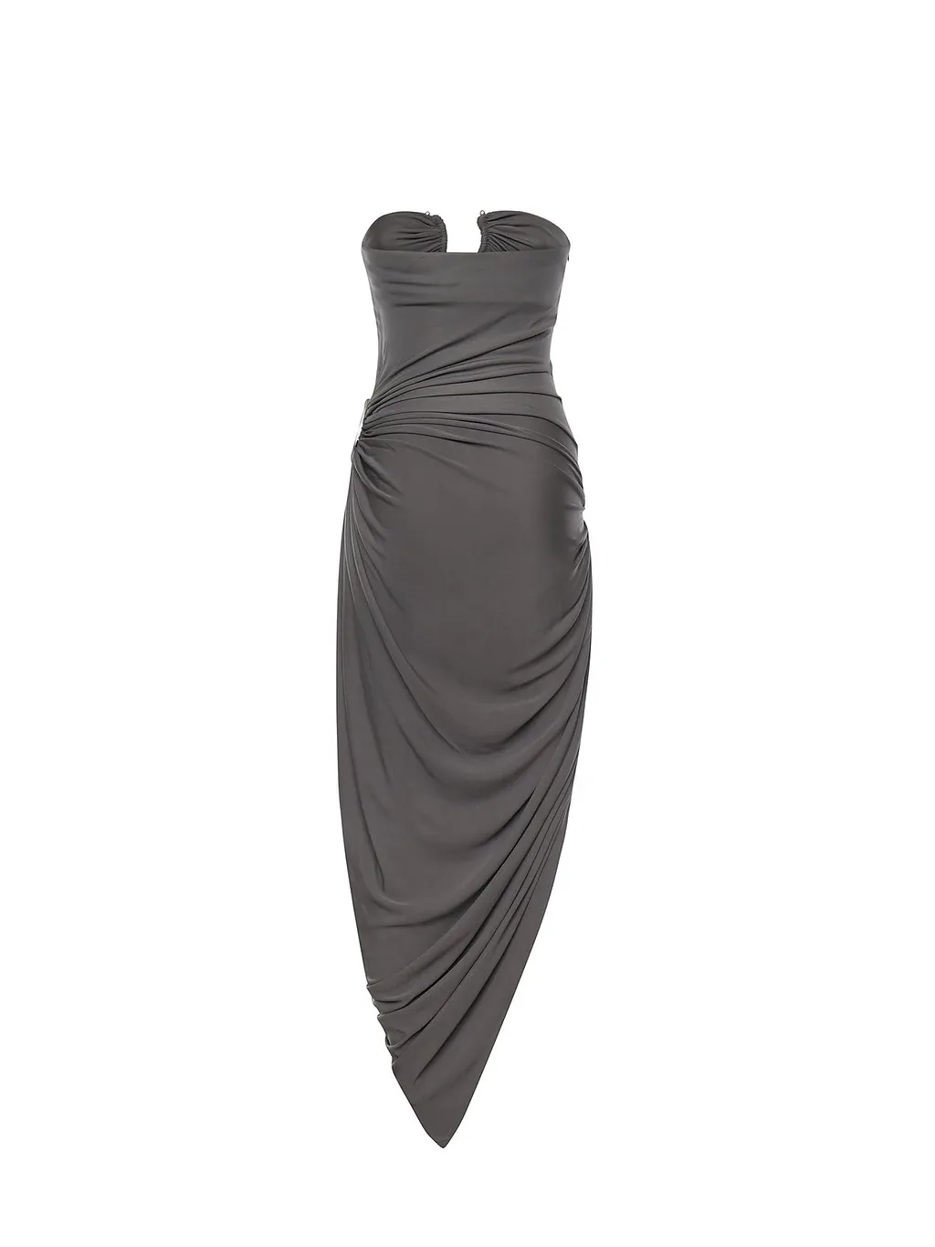 Draped Strapless Midi Dress