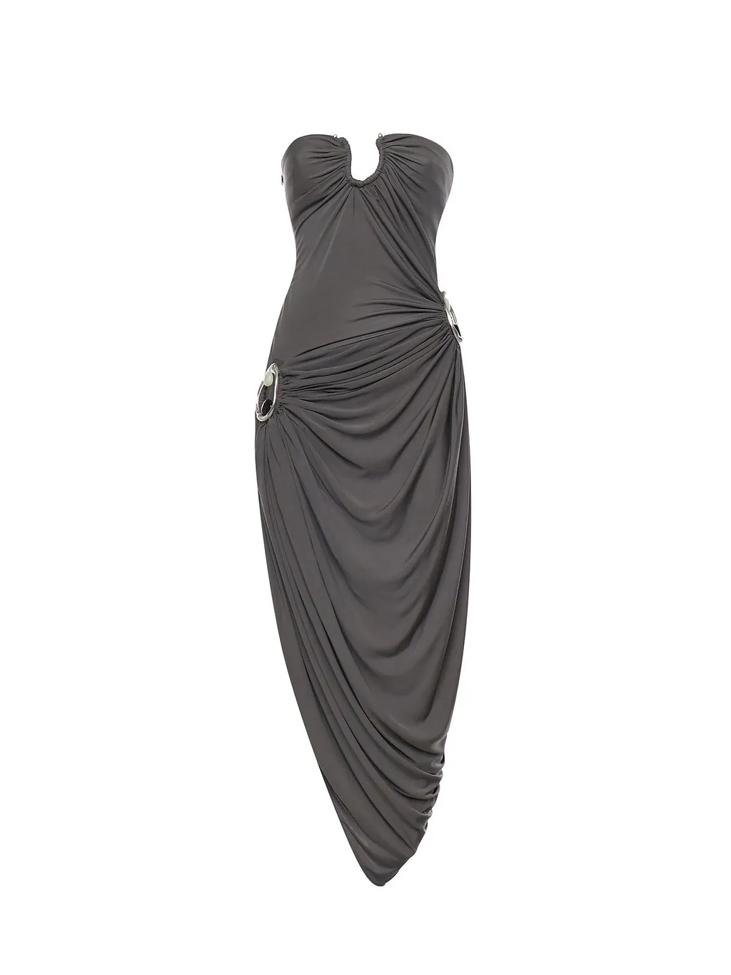 Draped Strapless Midi Dress