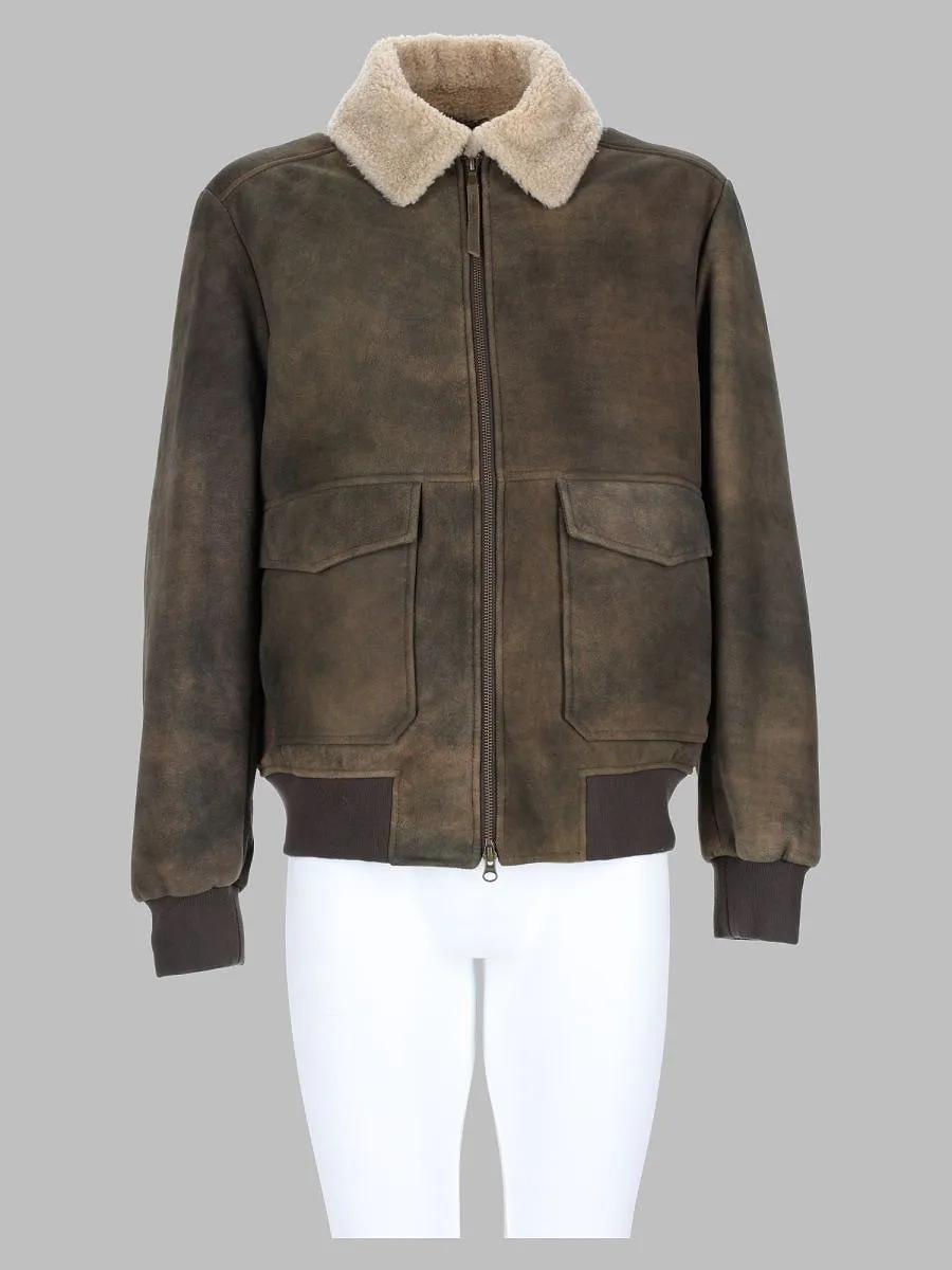 Colamarino Antiquesuede Shearling-Collar Jacket