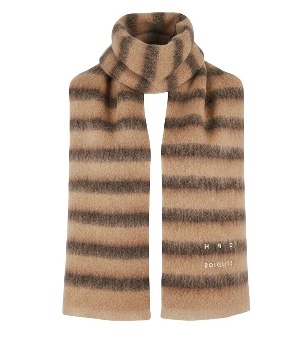 Logo Embroidered Striped Scarf