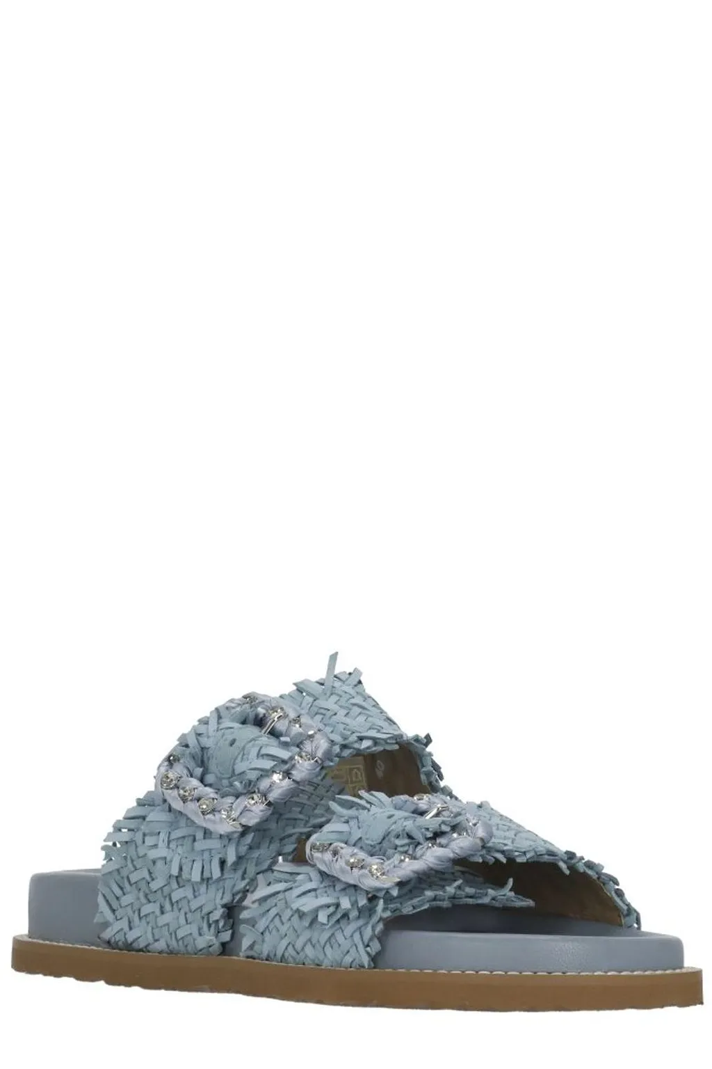 Coral Blue Frayed Buckle Flat Sandals