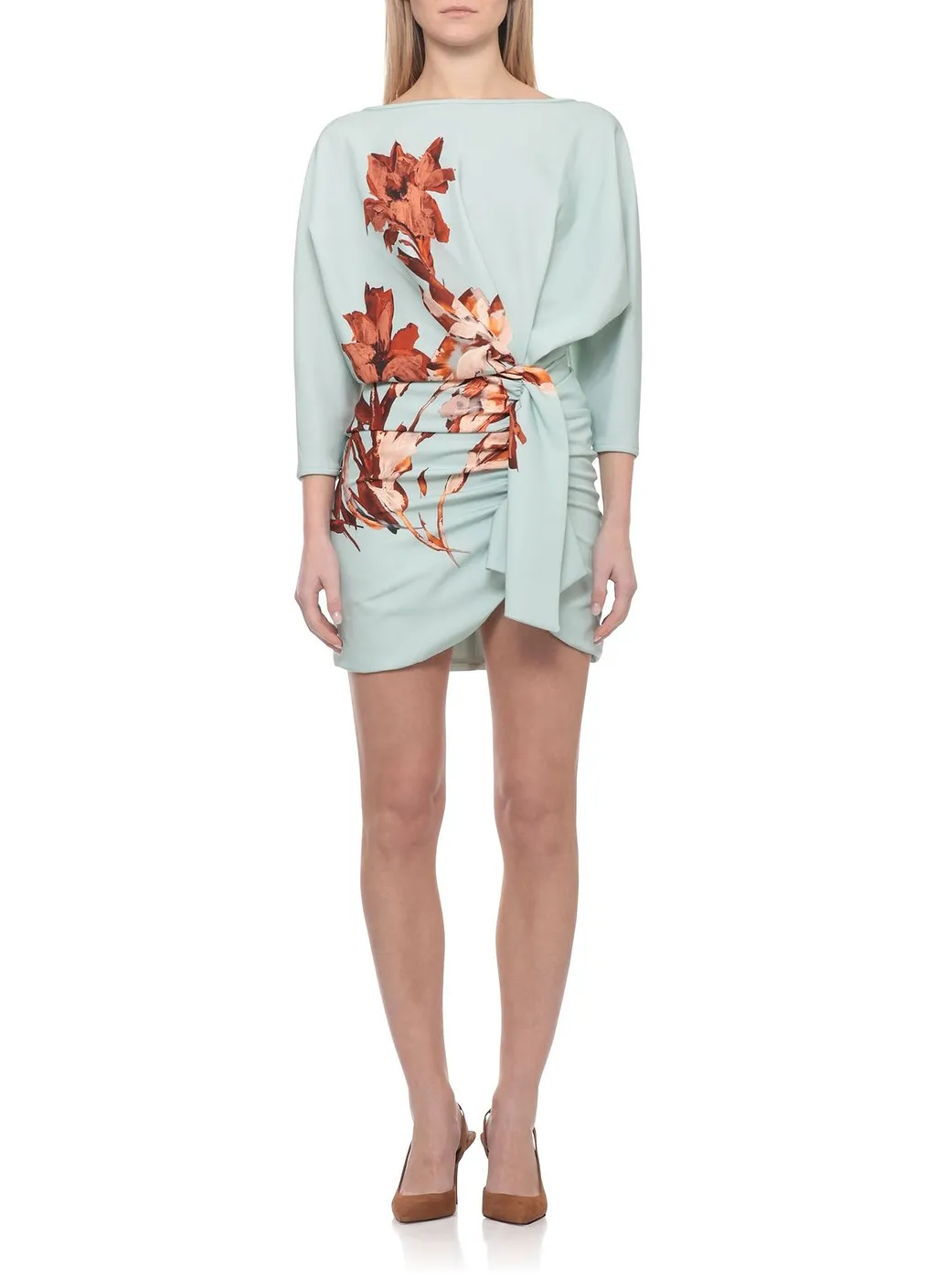 Costarellos Draped Floral Mini Dress
