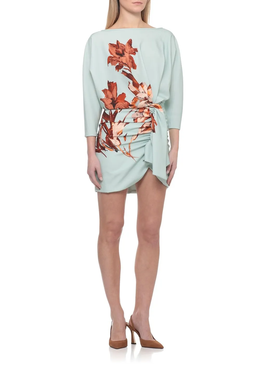 Costarellos Draped Floral Mini Dress