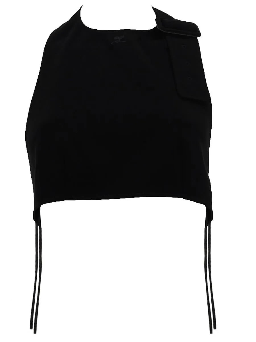 CourrÈGes Buckle-Detailed Halterneck Cropped Top