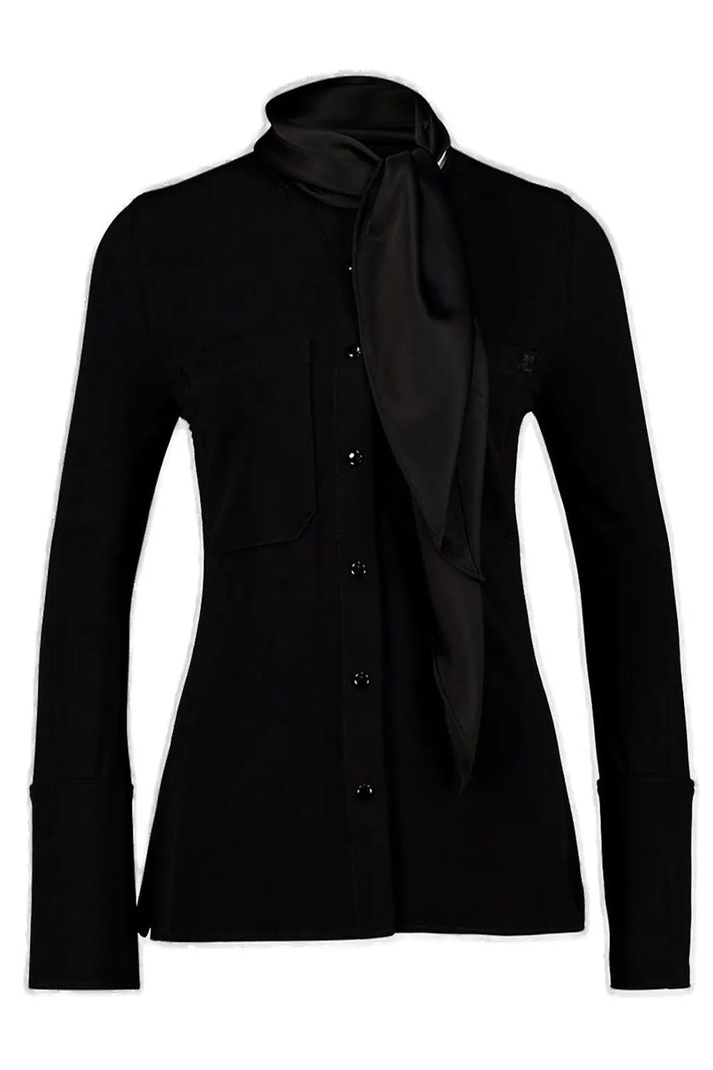 CourrÈGes Satin Scarf Collar Jersey Shirt