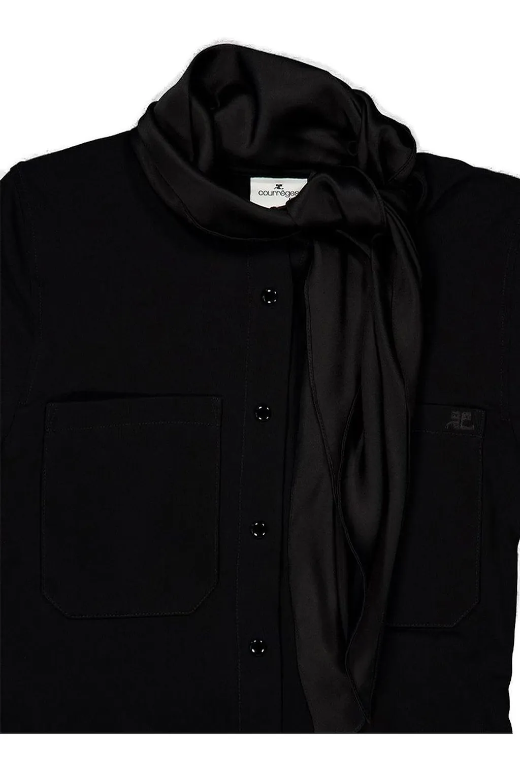 CourrÈGes Satin Scarf Collar Jersey Shirt