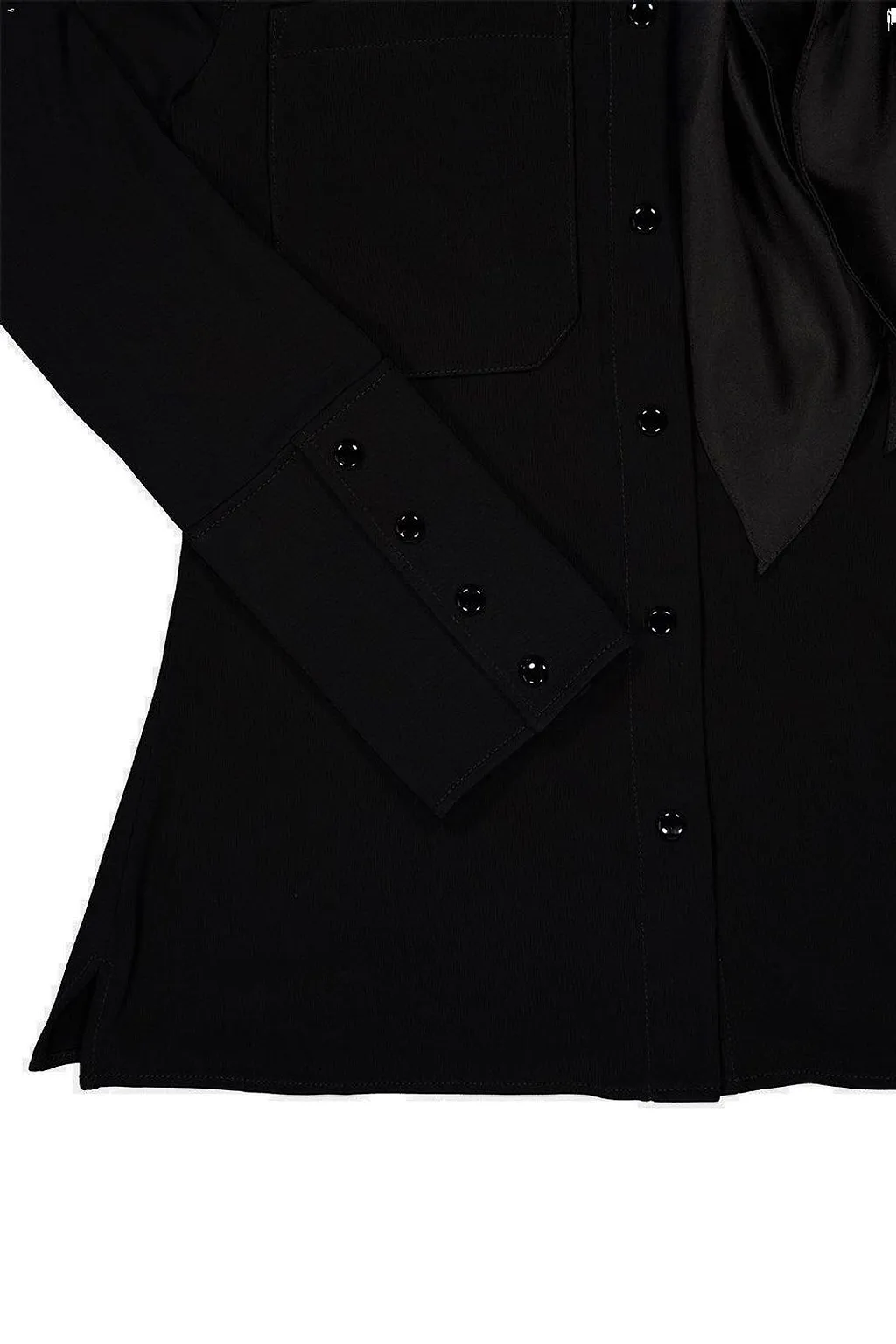 CourrÈGes Satin Scarf Collar Jersey Shirt