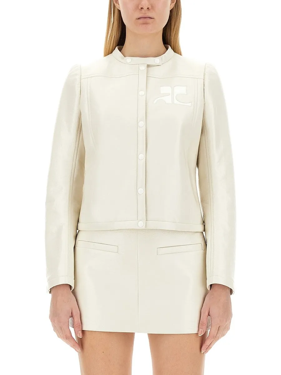 CourrÈGes Vinyl Logo Patch Biker Jacket