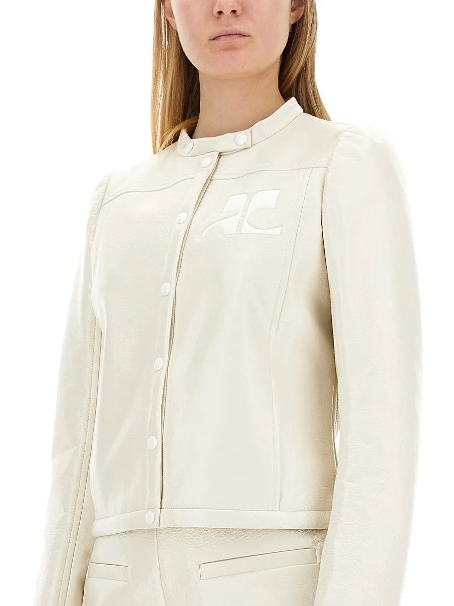 CourrÈGes Vinyl Logo Patch Biker Jacket