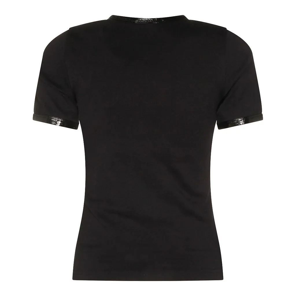 CourrÈGes Vinyl-Trim Logo-Patch Crewneck T-Shirt