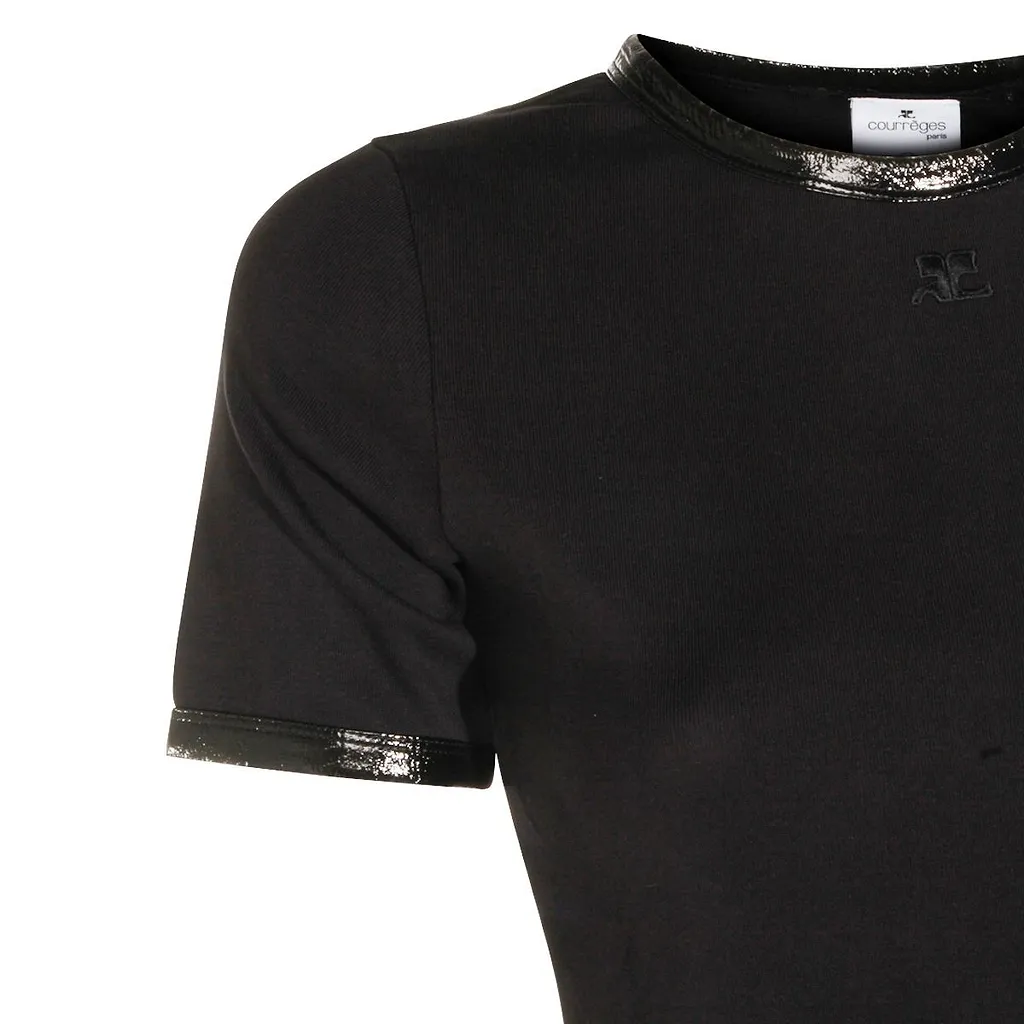 CourrÈGes Vinyl-Trim Logo-Patch Crewneck T-Shirt