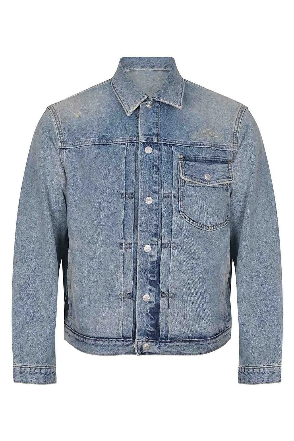 Cycle Distressed Button-Up Denim Jacket