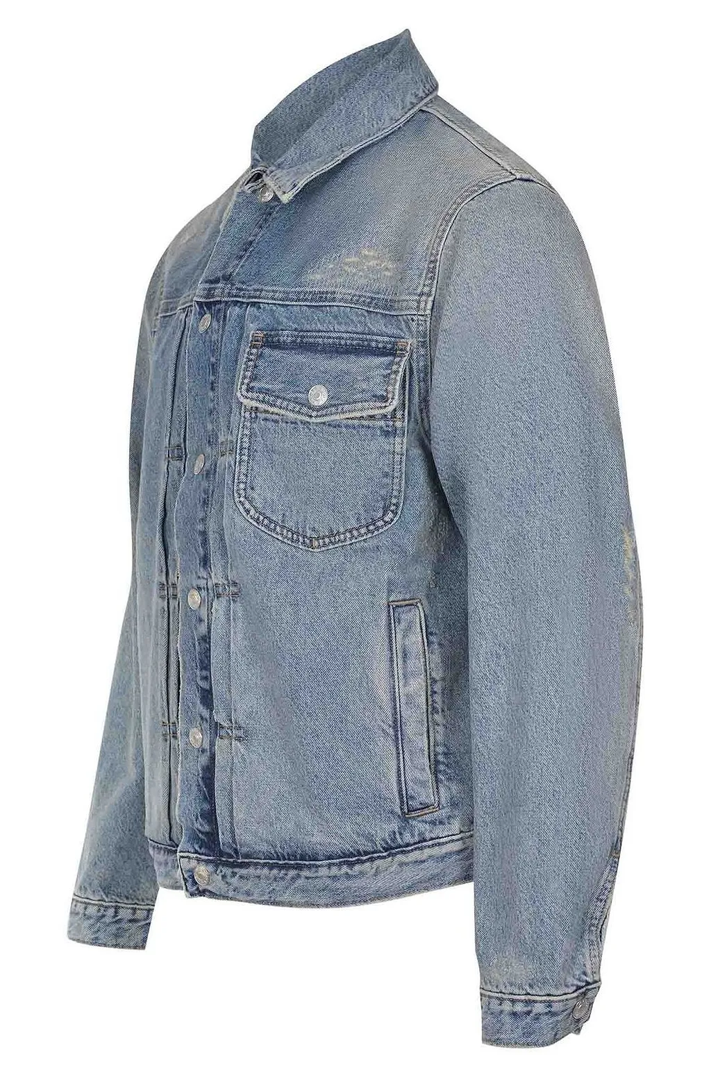 Cycle Distressed Button-Up Denim Jacket