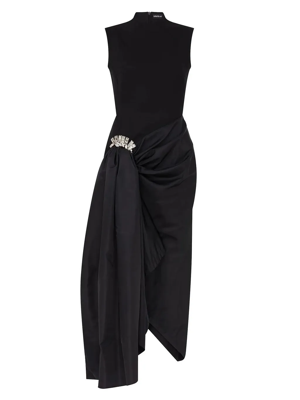 David Koma Crystal Brooch Draped Midi Dress