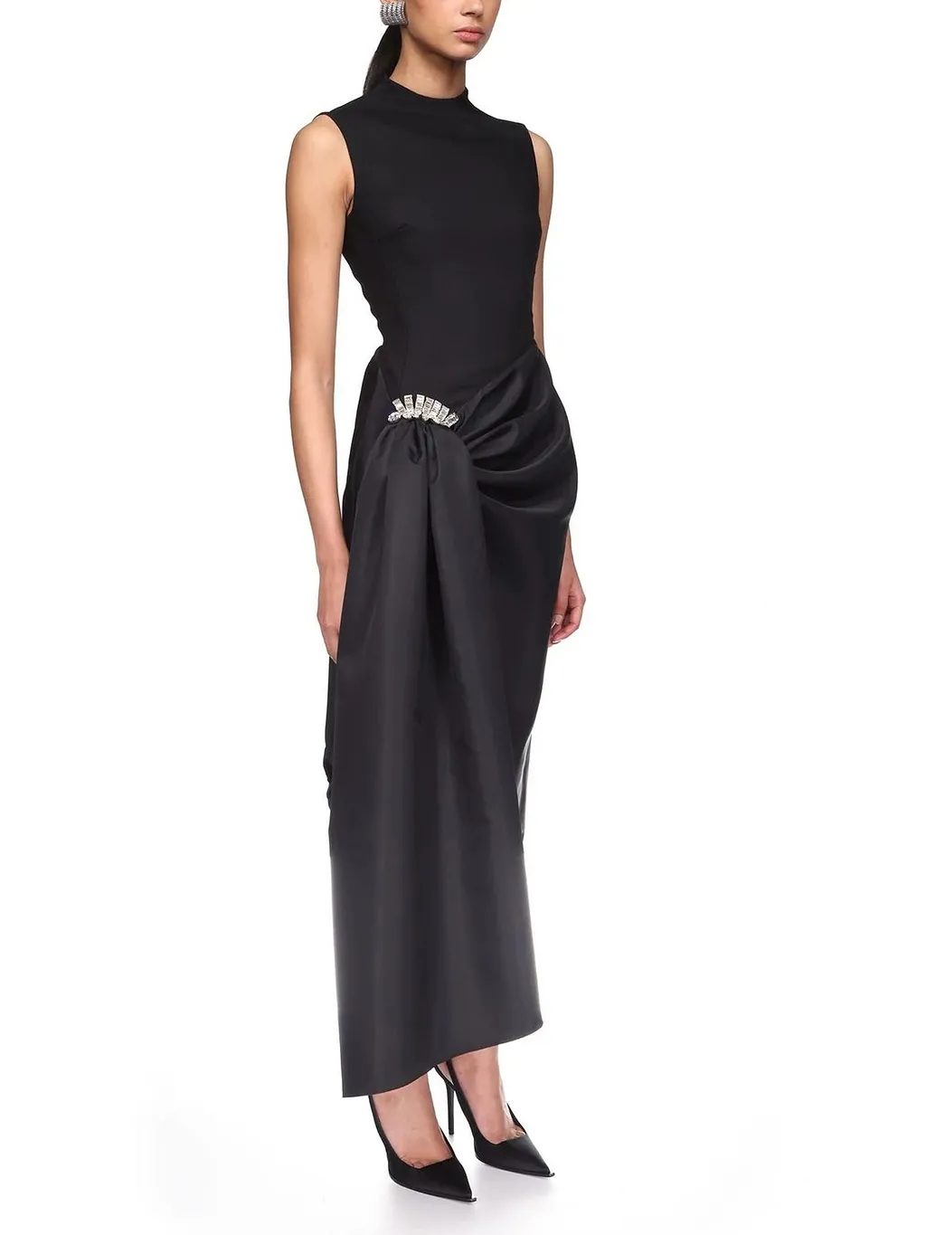 David Koma Crystal Brooch Draped Midi Dress