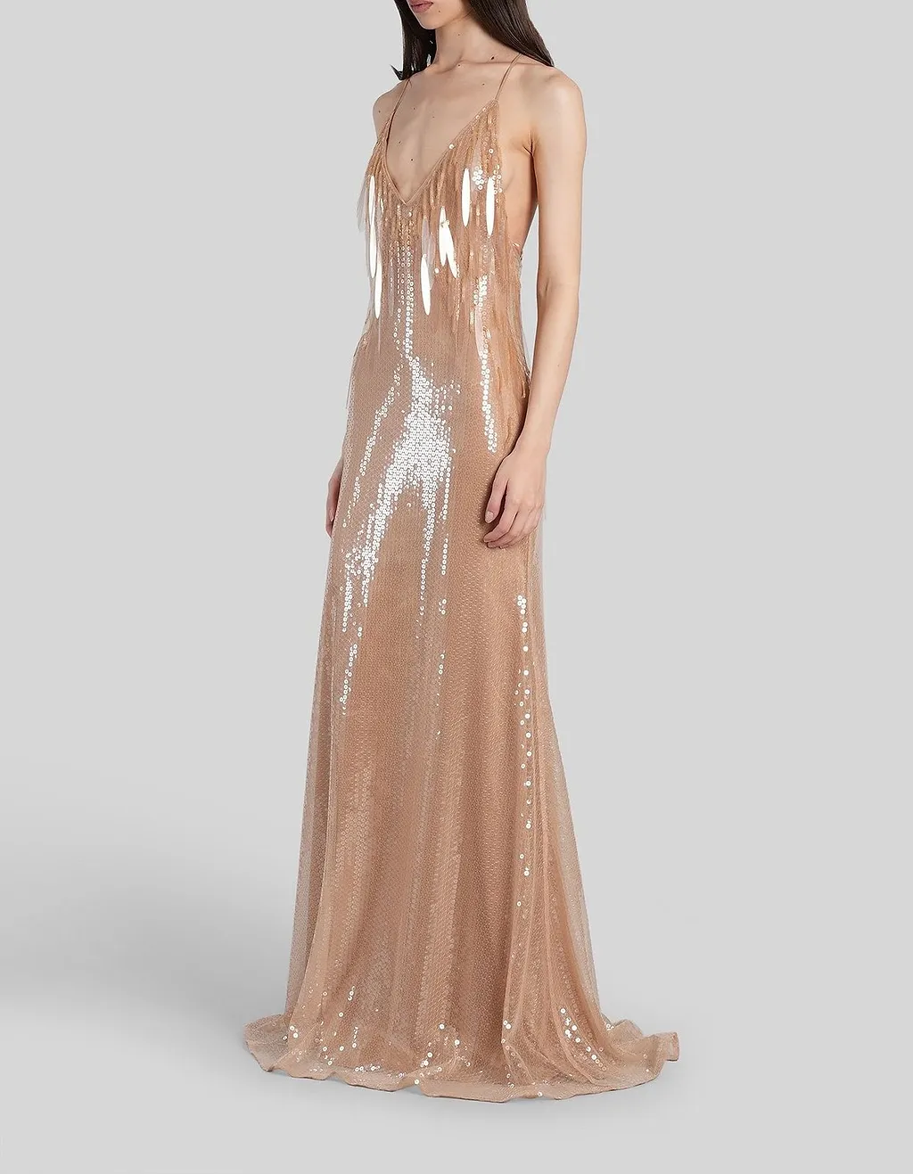 David Koma Gradient Sequinned V-Neck Gown