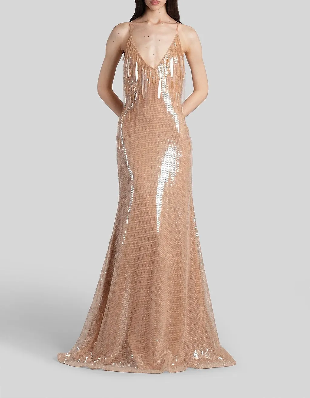 David Koma Gradient Sequinned V-Neck Gown