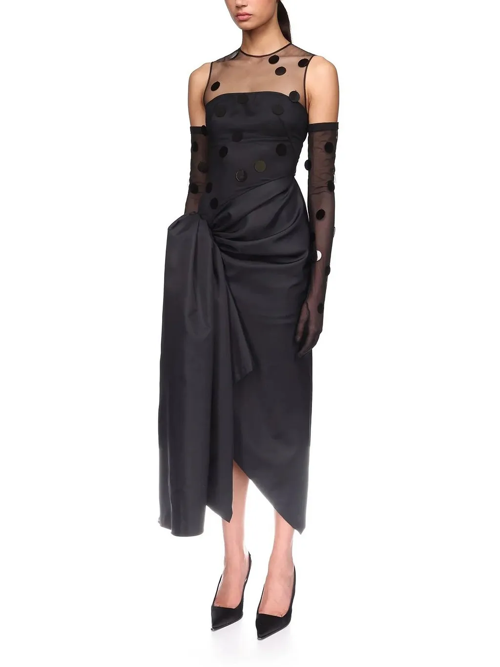 David Koma Polka Dot Draped Midi Dress